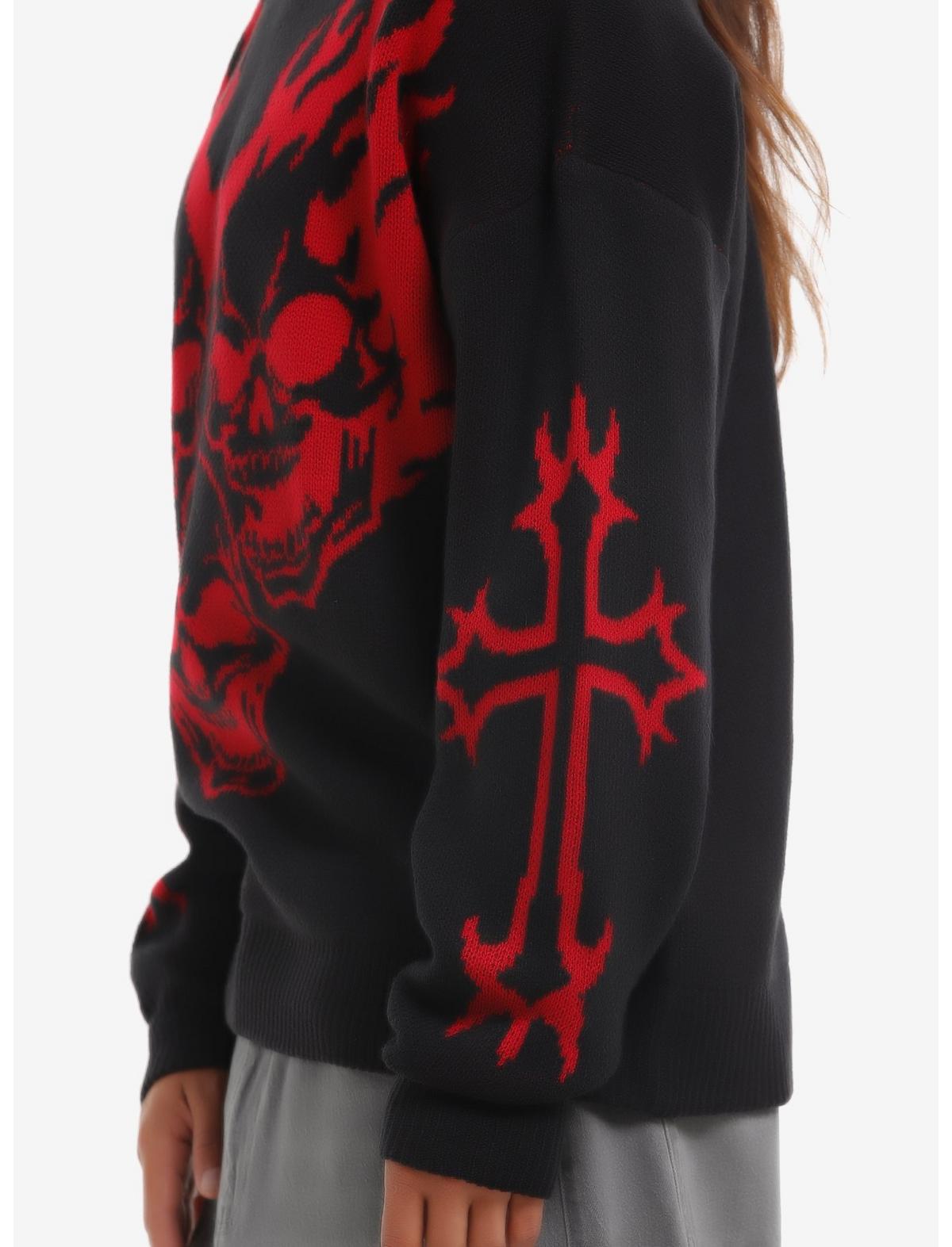 Flaming Skulls Intarsia Sweater - US 3202
