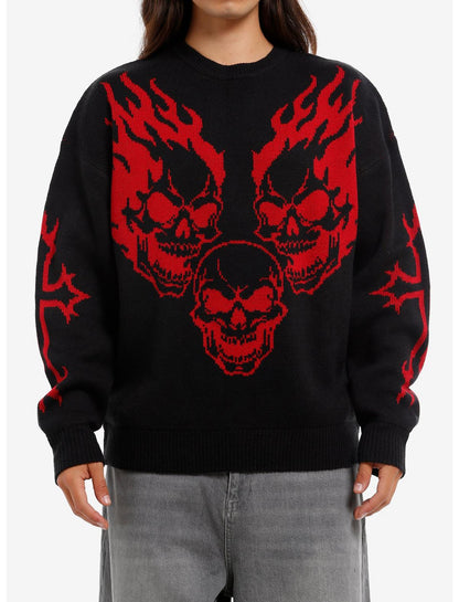 Flaming Skulls Intarsia Sweater - US 3202