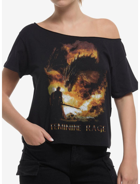 Feminine Rage Dragon Girls Off-Shoulder T-Shirt - US 0987