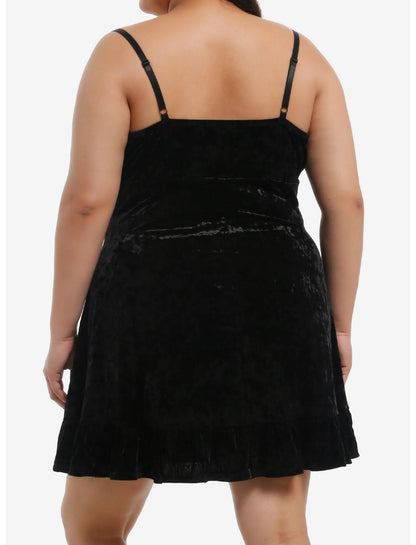 Cosmic Aura Black Velvet Ruffle Slip Dress Plus Size - US 5448
