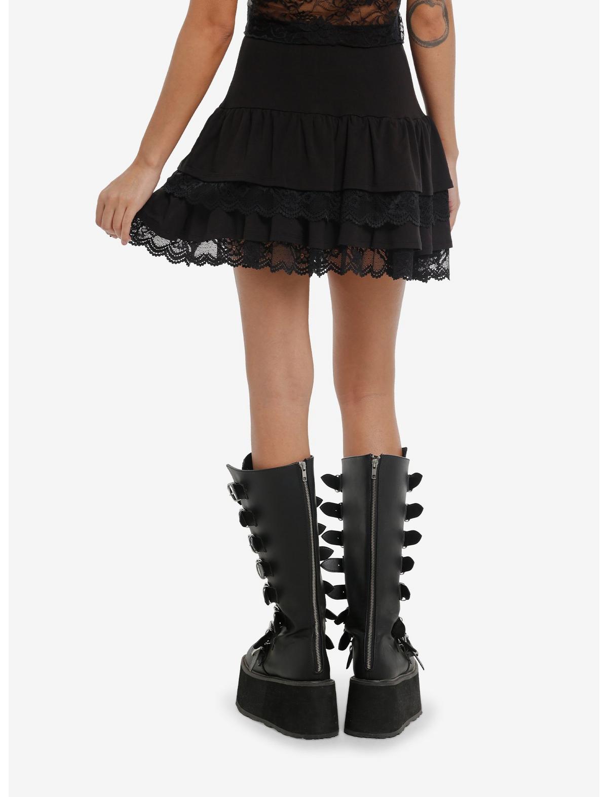 Black Tiered Grommet Buckle Mini Skirt - US 1273