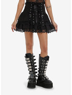 Black Tiered Grommet Buckle Mini Skirt - US 1273