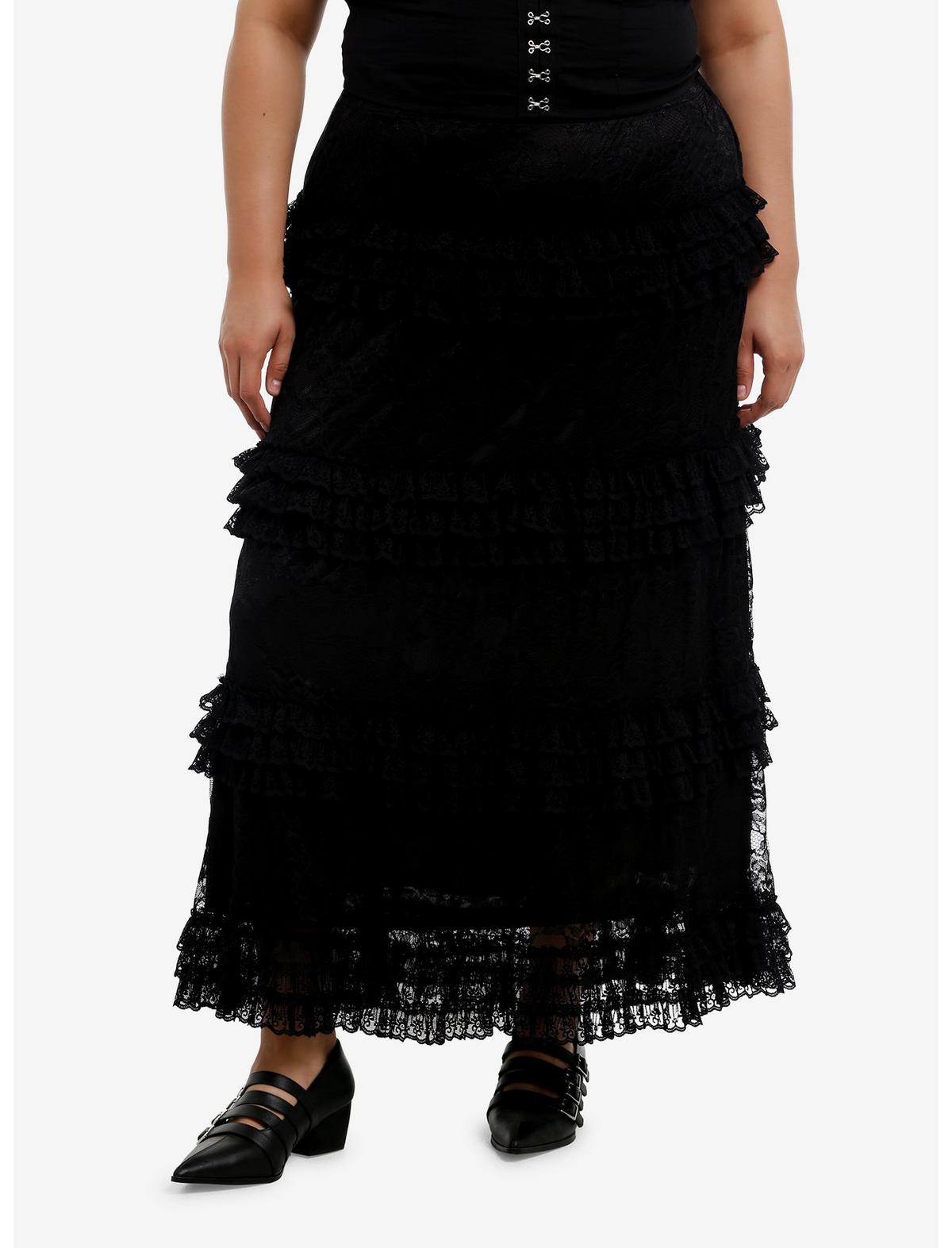 Cosmic Aura Black Lace Tiered Midaxi Skirt Plus Size - US 5072