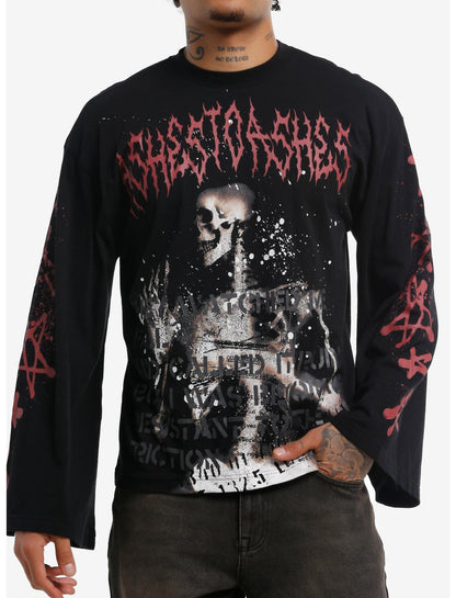 Ashes To Ashes Skeleton Long-Sleeve T-Shirt - US 8977