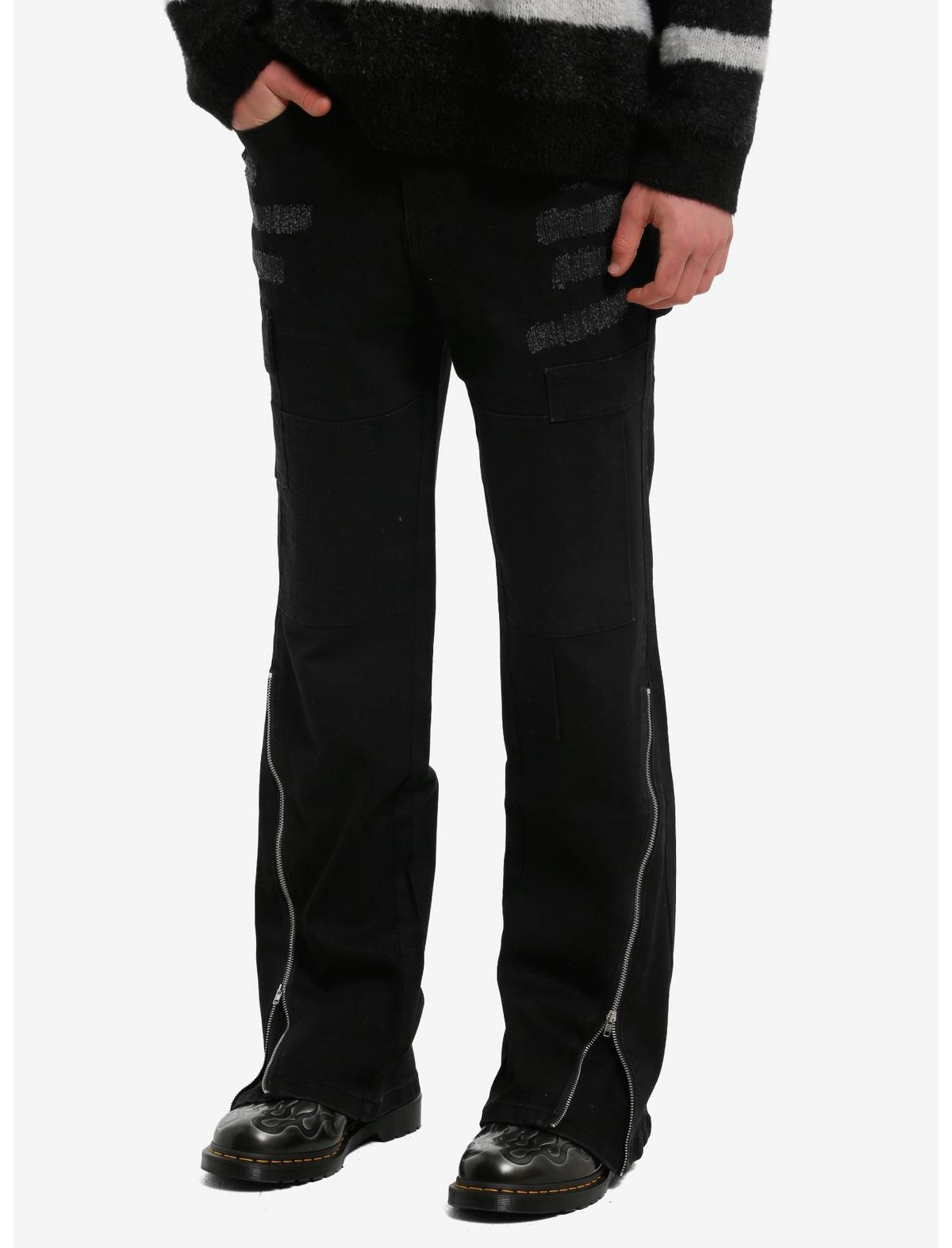 Black Zipper Cargo Flare Jeans - US 2676