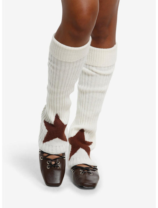 Cream & Brown Star Flare Leg Warmers - US 4474