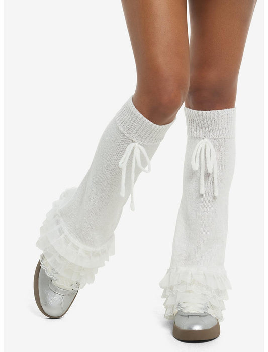 Ivory Lacy Tiers Leg Warmers - US 7204