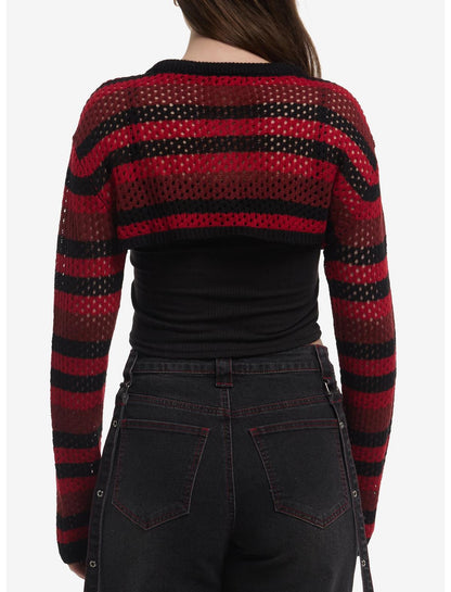 Black & Red Stripe Girls Knit Shrug - US 8455