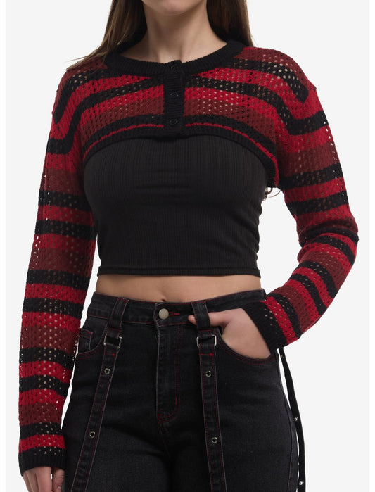 Black & Red Stripe Girls Knit Shrug - US 8455