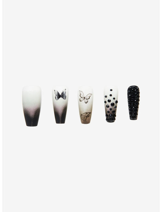 Blackheart Butterfly Rhinestone Press-On Nail Set - US 9827