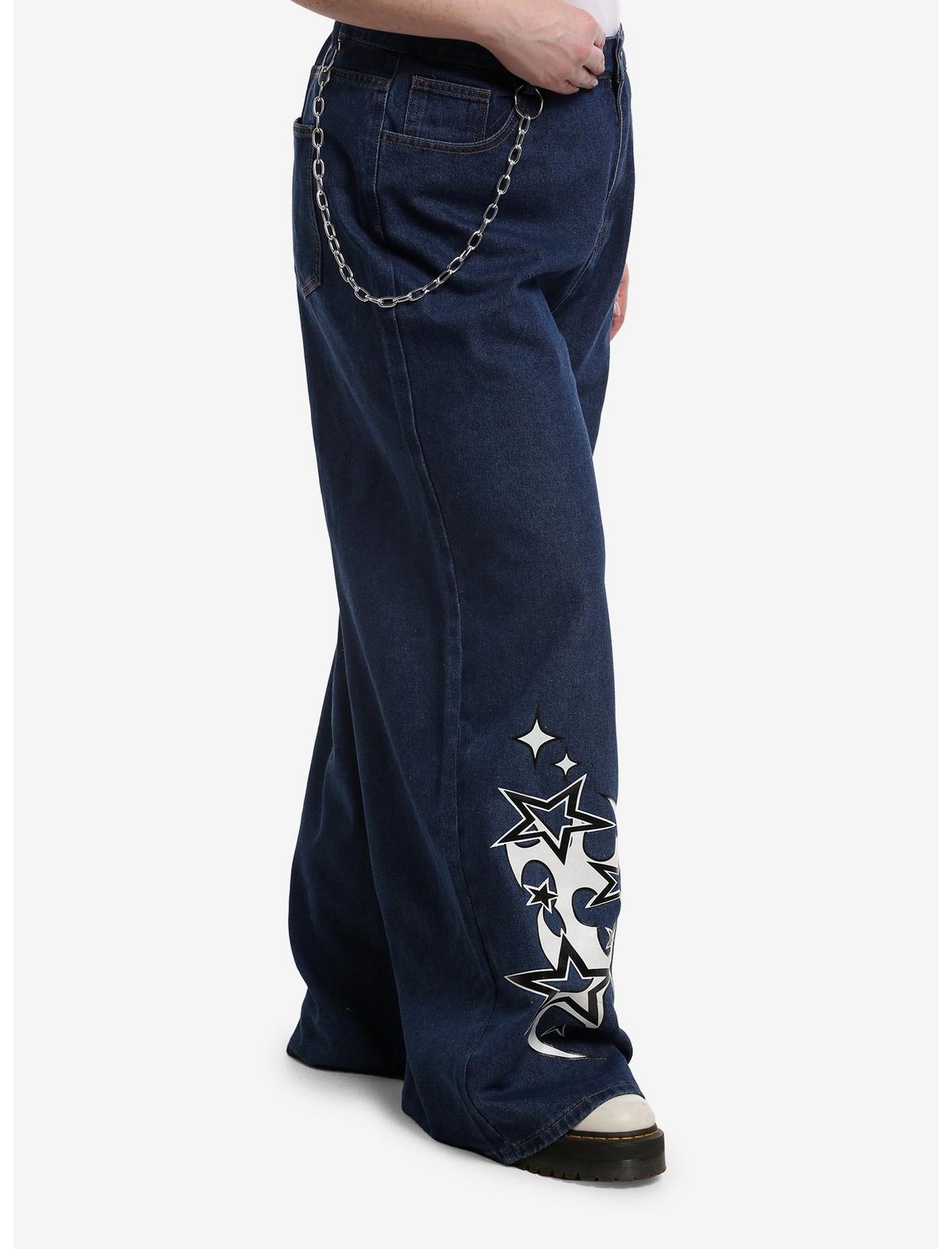 Dark Denim Star Sigil Jeans With Side Chain Plus Size - US 0924