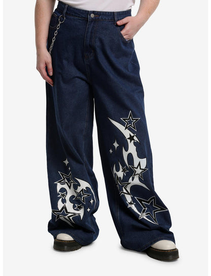 Dark Denim Star Sigil Jeans With Side Chain Plus Size - US 0924