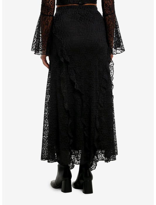 Cosmic Aura Black Lace Ruffle Midaxi Skirt - US 0808