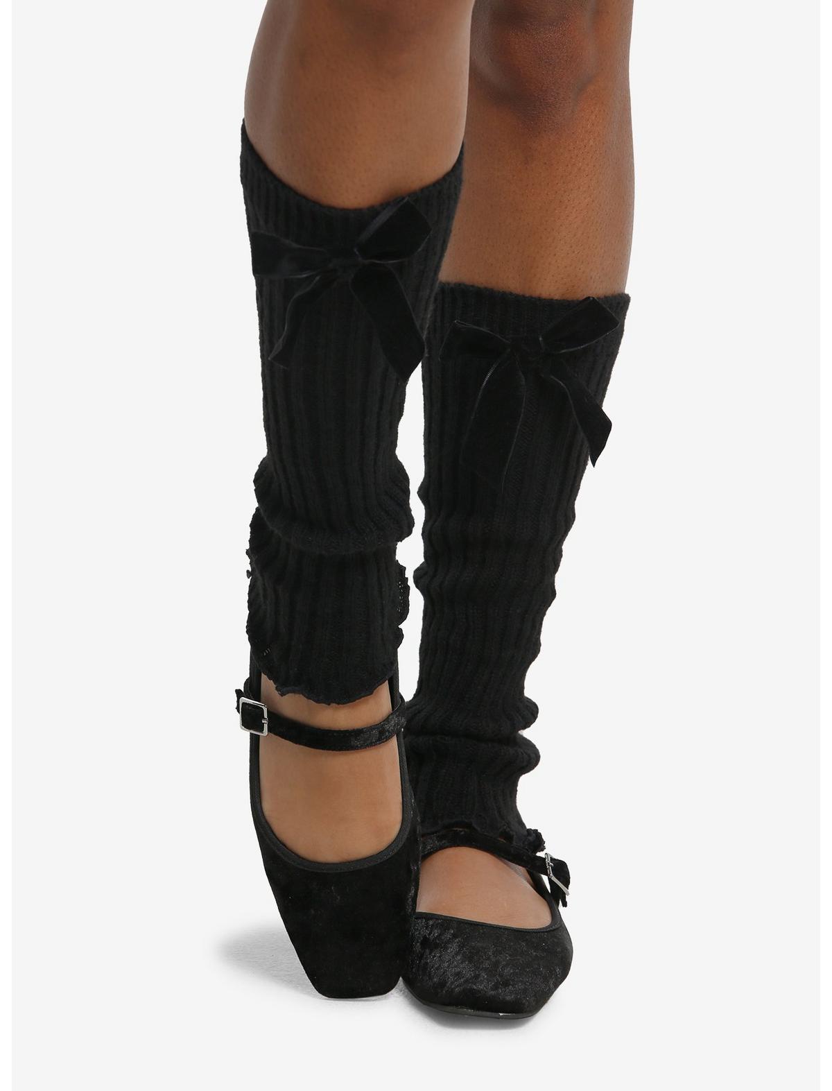 Black Bow Ribbed Leg Warmers - US 5068