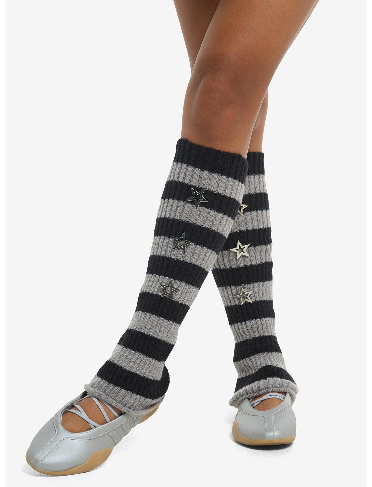 Black & Grey Stripe Star Charm Leg Warmers - US 9274