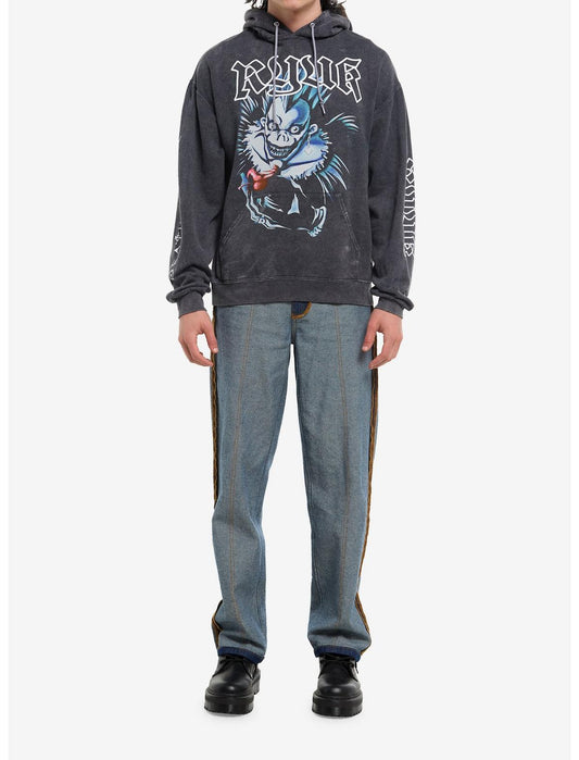 Death Note Ryuk Jumbo Print Dark Wash Hoodie - US 5316
