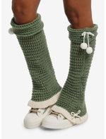 Green & Cream Knit Pom Leg Warmers - US 4948