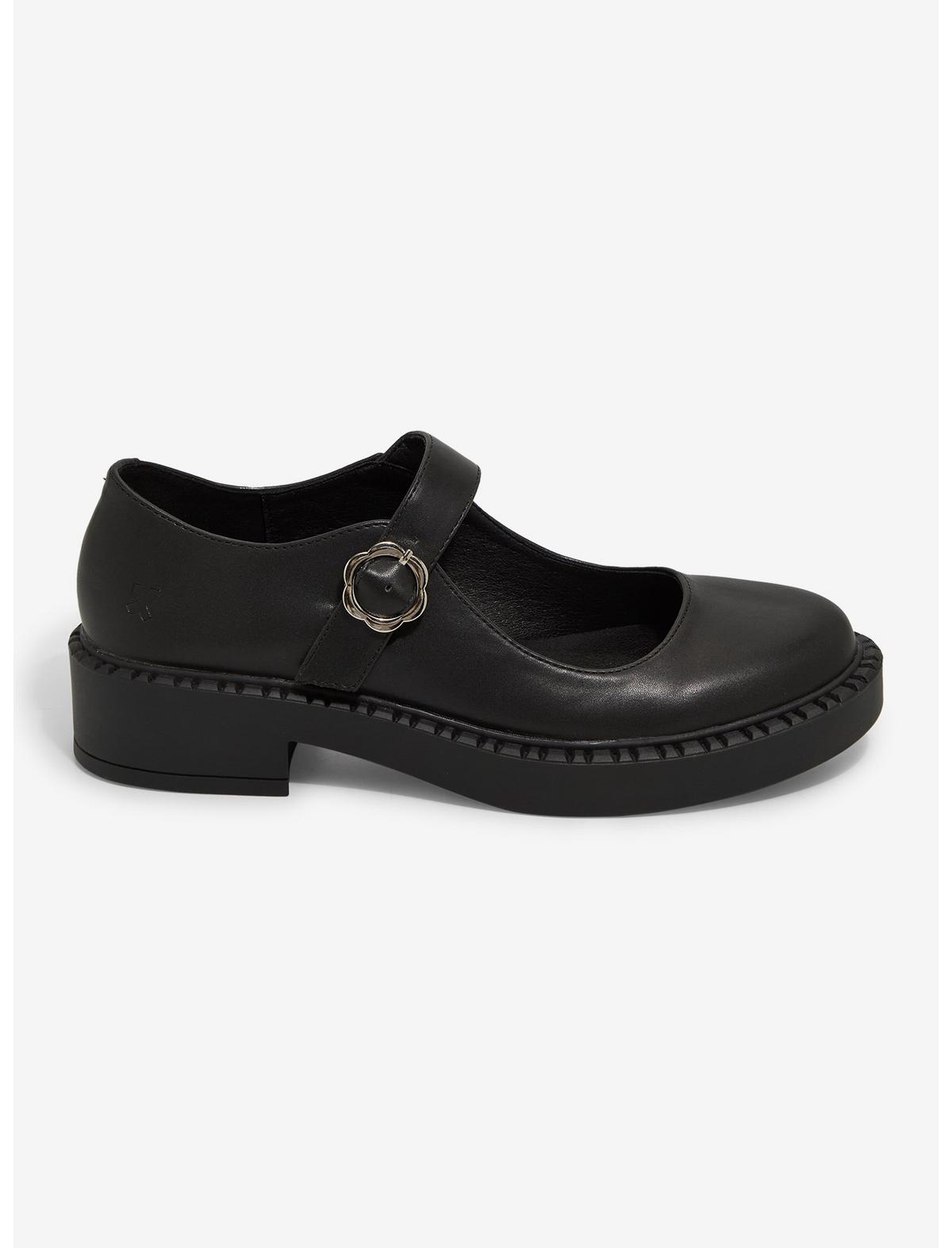 Koi Black Flower Buckle Mary Janes - US 6971
