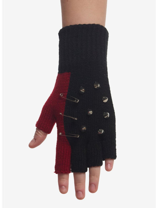 Black & Red Split Hardware Fingerless Gloves - US 0799