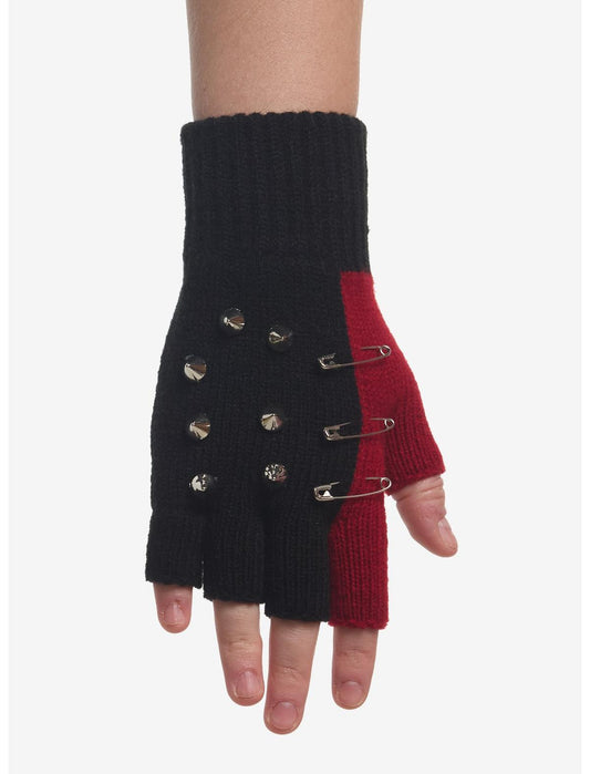 Black & Red Split Hardware Fingerless Gloves - US 0799