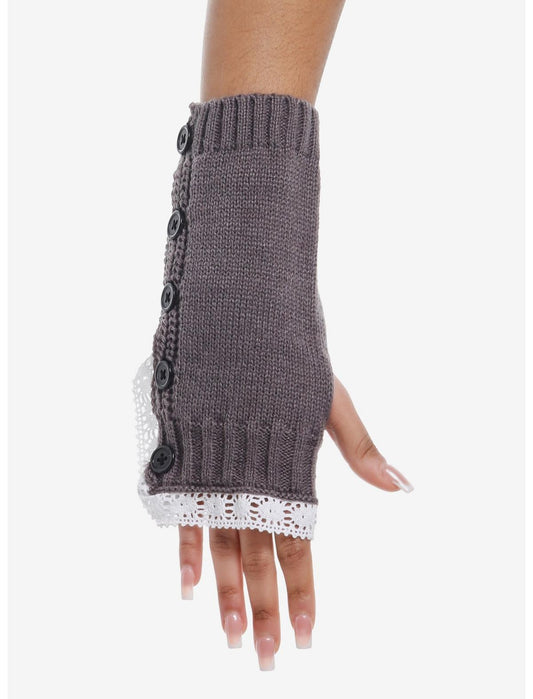 Grey Button Lace Trim Arm Warmers - US 6573