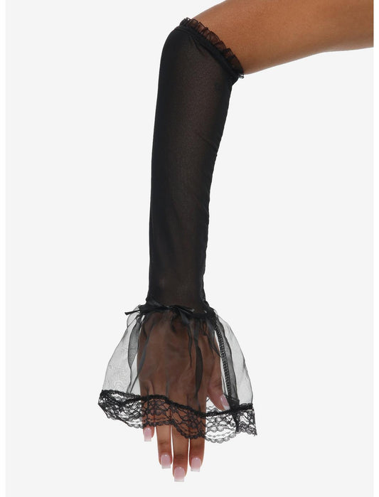 Black Mesh Lace Flare Arm Warmers - US 5211