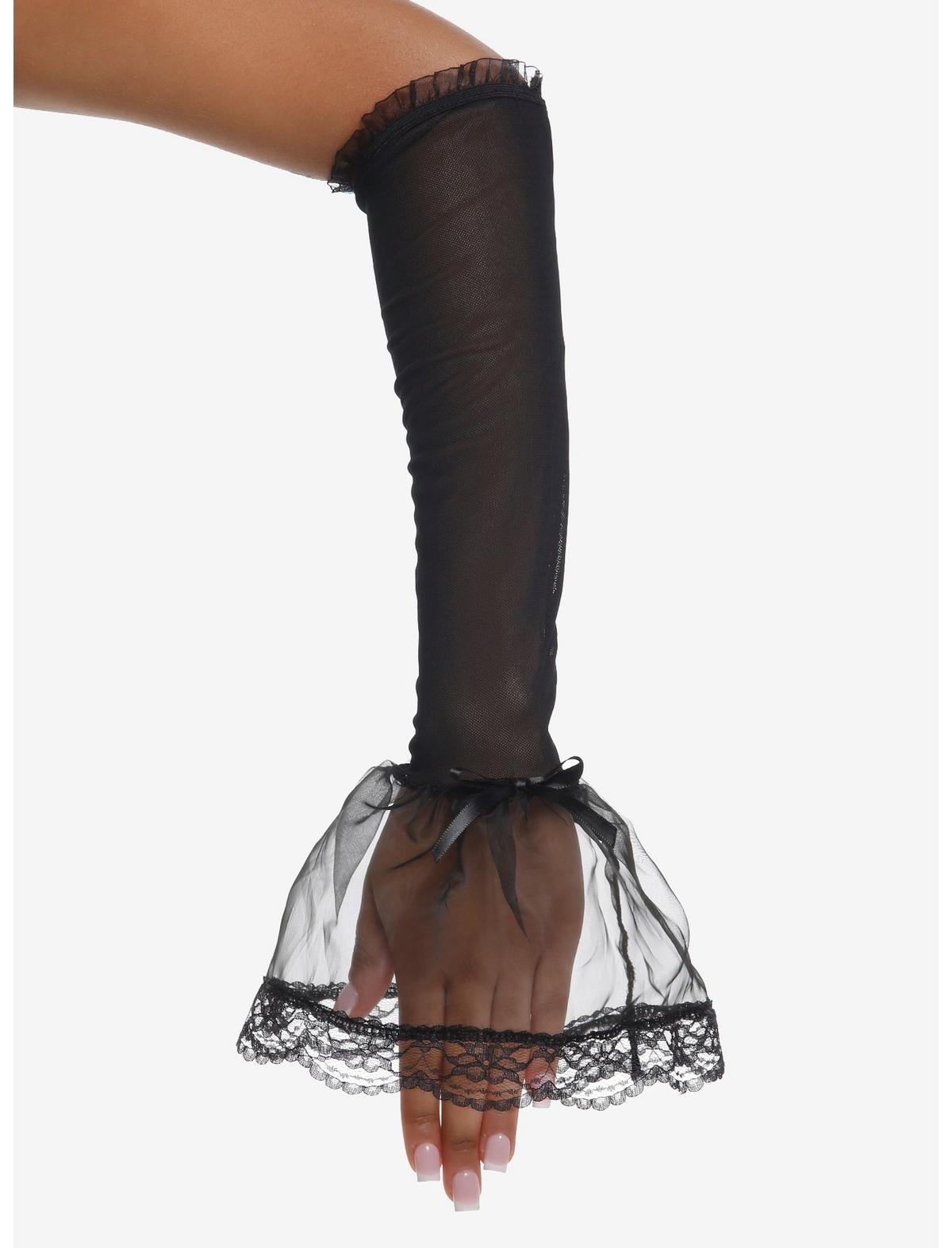 Black Mesh Lace Flare Arm Warmers - US 5211