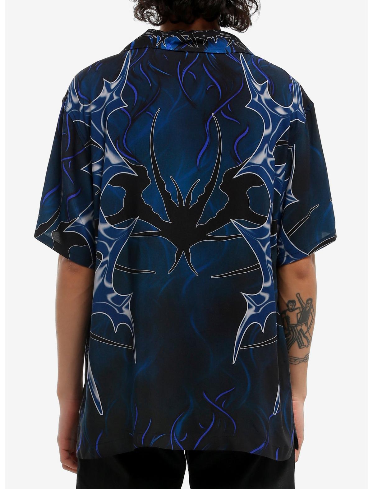 Blue Cyber Skull Woven Button-Up - US 5648