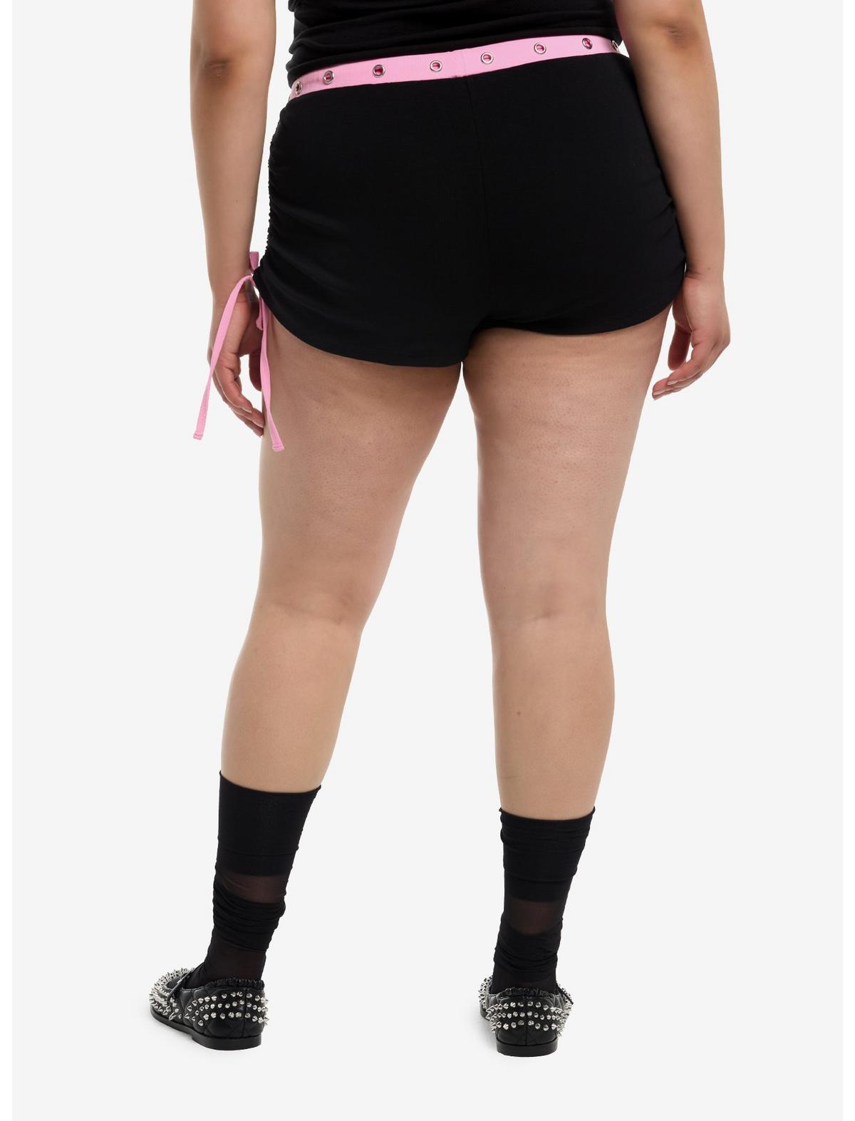 Black & Pink Skull Grommet Micro Shorts Plus Size - US 2151