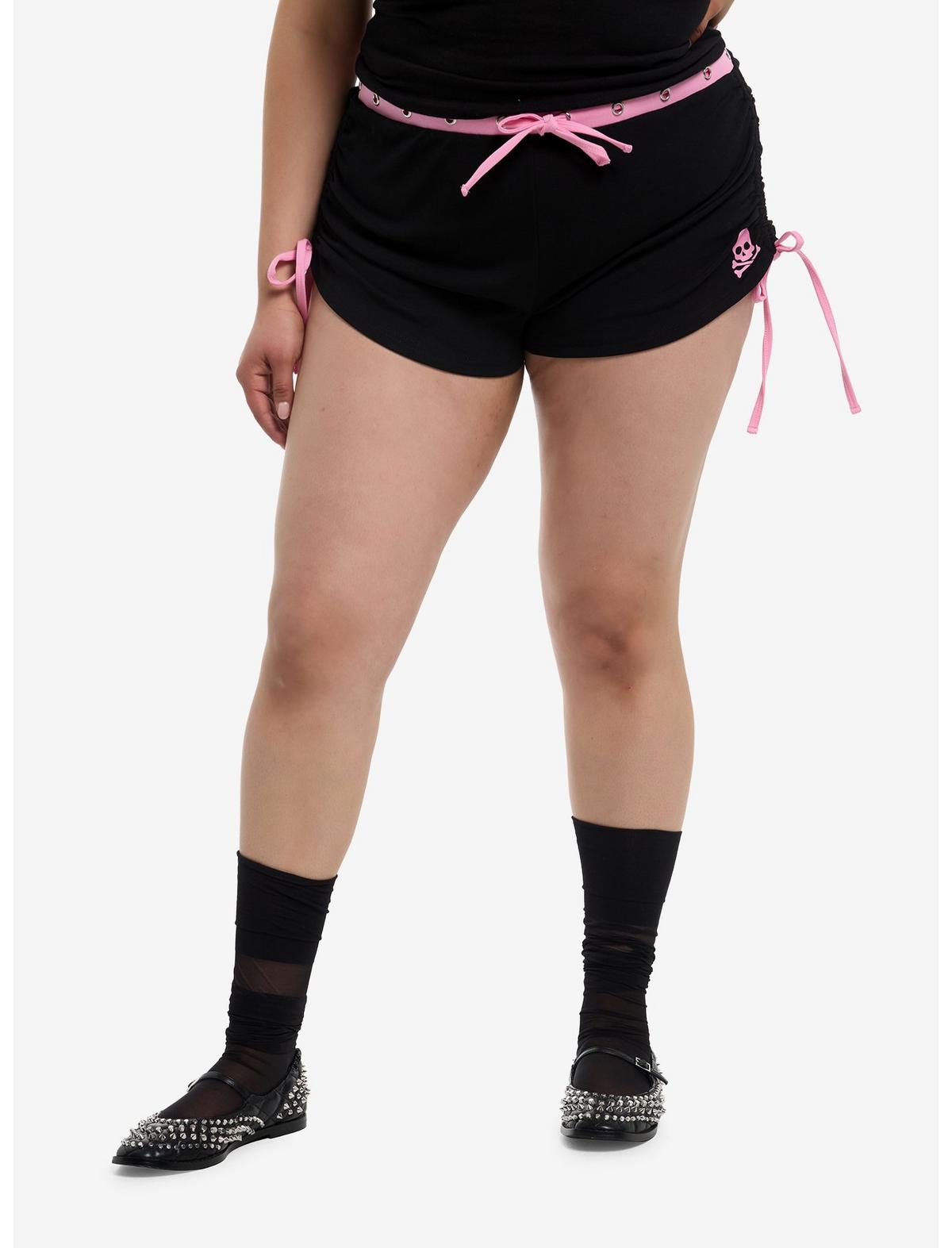 Black & Pink Skull Grommet Micro Shorts Plus Size - US 2151