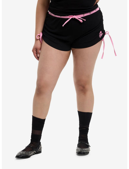 Black & Pink Skull Grommet Micro Shorts Plus Size - US 2151