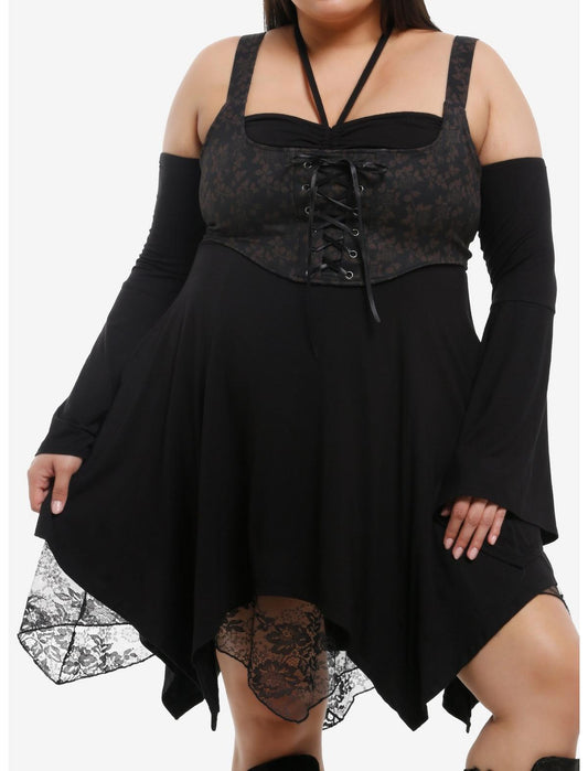 Cosmic Aura Brown Rose Corset Cold-Shoulder Dress Plus Size - US 6088