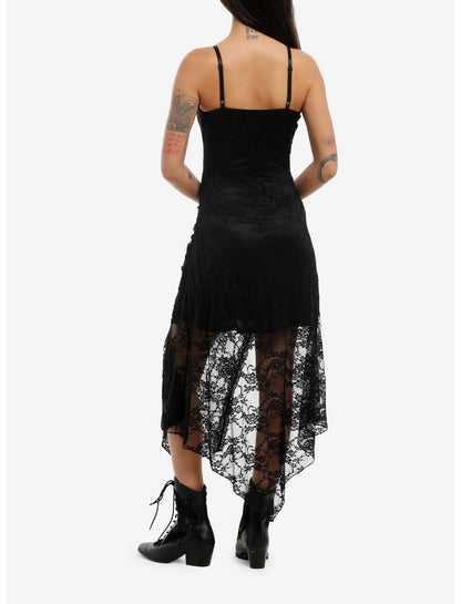 Cosmic Aura Black Asymmetrical Lace Cami Dress - US 6669