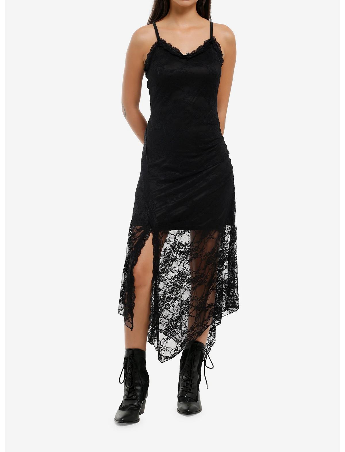 Cosmic Aura Black Asymmetrical Lace Cami Dress - US 6669