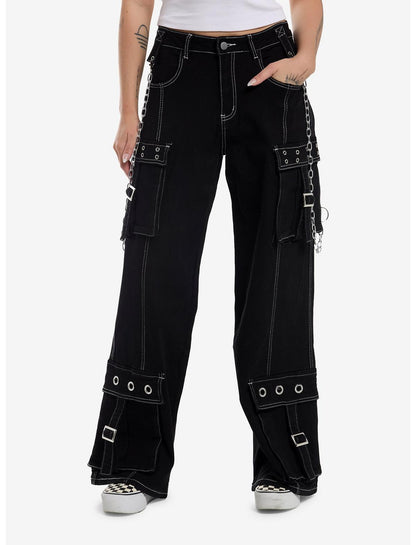 Black Grommets & Chains Cargo Pants - US 2285