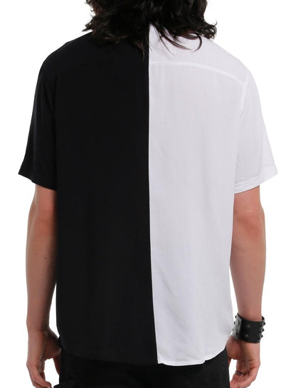 Black & White Skeletons Split Woven Button-Up - US 6779