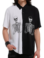 Black & White Skeletons Split Woven Button-Up - US 6779