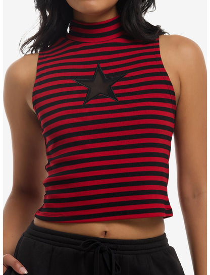 Black & Red Stripe Star Girls Tank Top - US 5634
