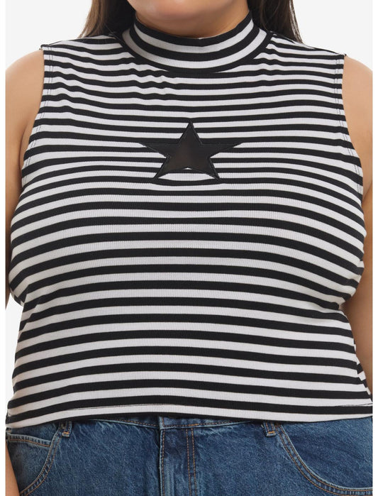 Black & White Stripe Star Girls Tank Top Plus Size - US 4176