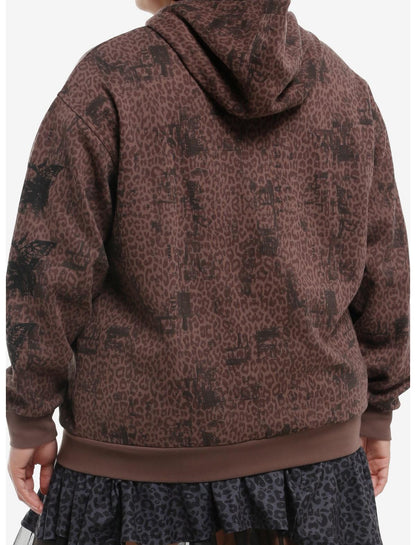 Brown Leopard Butterfly Skull Girls Hoodie Plus Size - US 3823