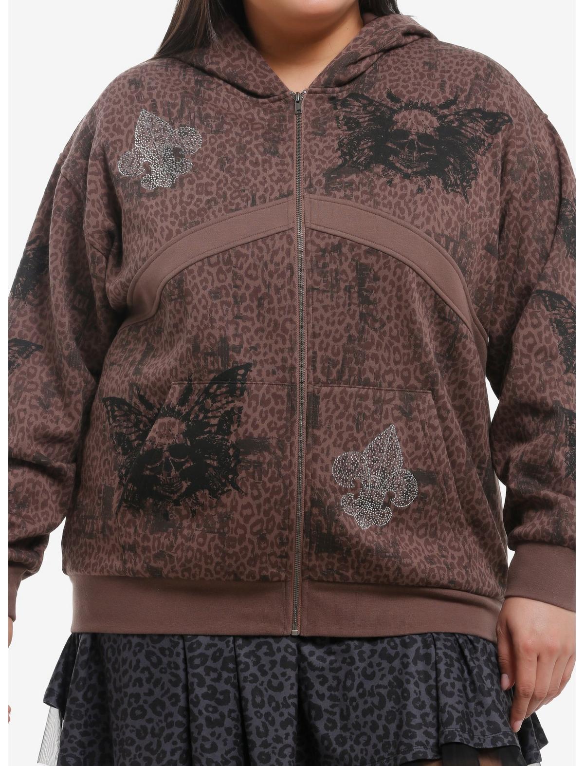 Brown Leopard Butterfly Skull Girls Hoodie Plus Size - US 3823
