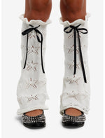 Cream Pointelle Bow Flare Leg Warmers - US 8053
