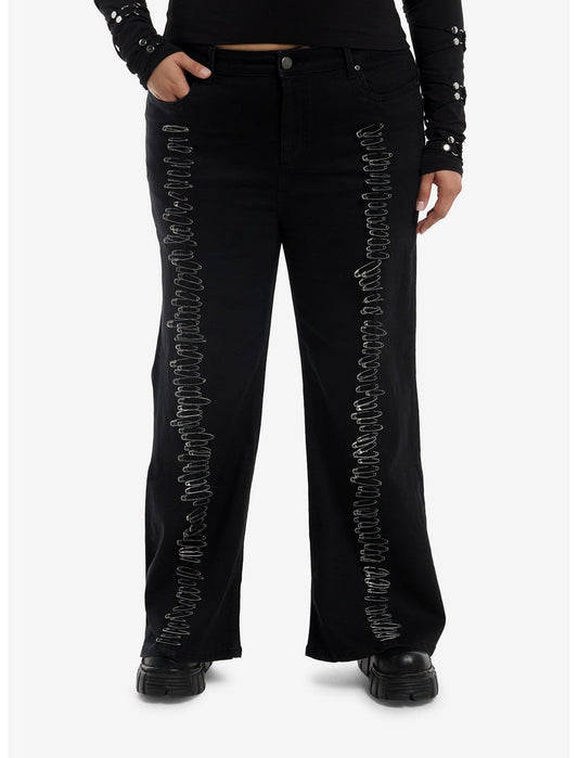 Black Safety Pin Flare Jeans Plus Size - US 7674