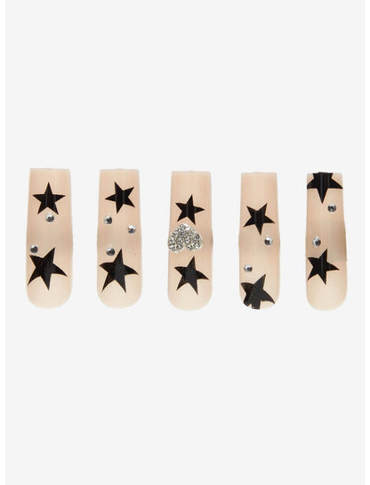 Blackheart Black Star Rhinestone Press-On Nail Set - US 0149