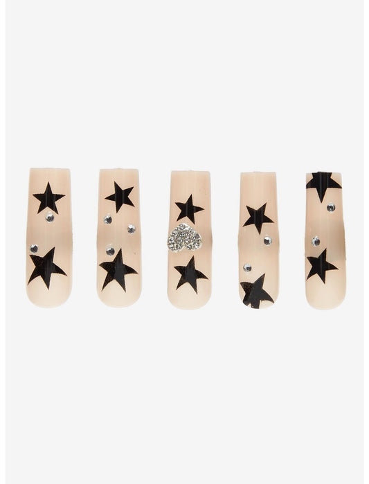 Blackheart Black Star Rhinestone Press-On Nail Set - US 0149