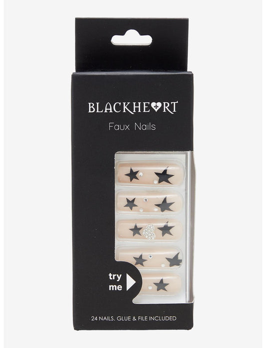 Blackheart Black Star Rhinestone Press-On Nail Set - US 0149