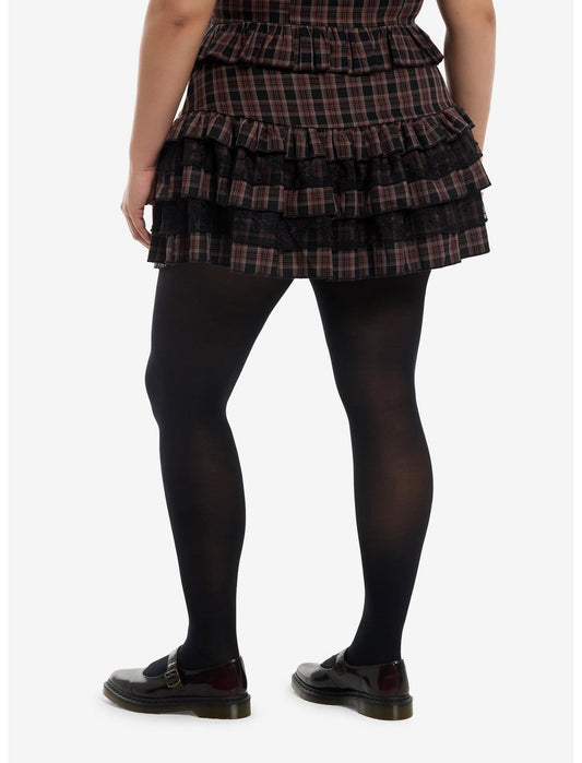 Dark Red Plaid Ruffle Tiered Mini Skirt Plus Size - US 4527