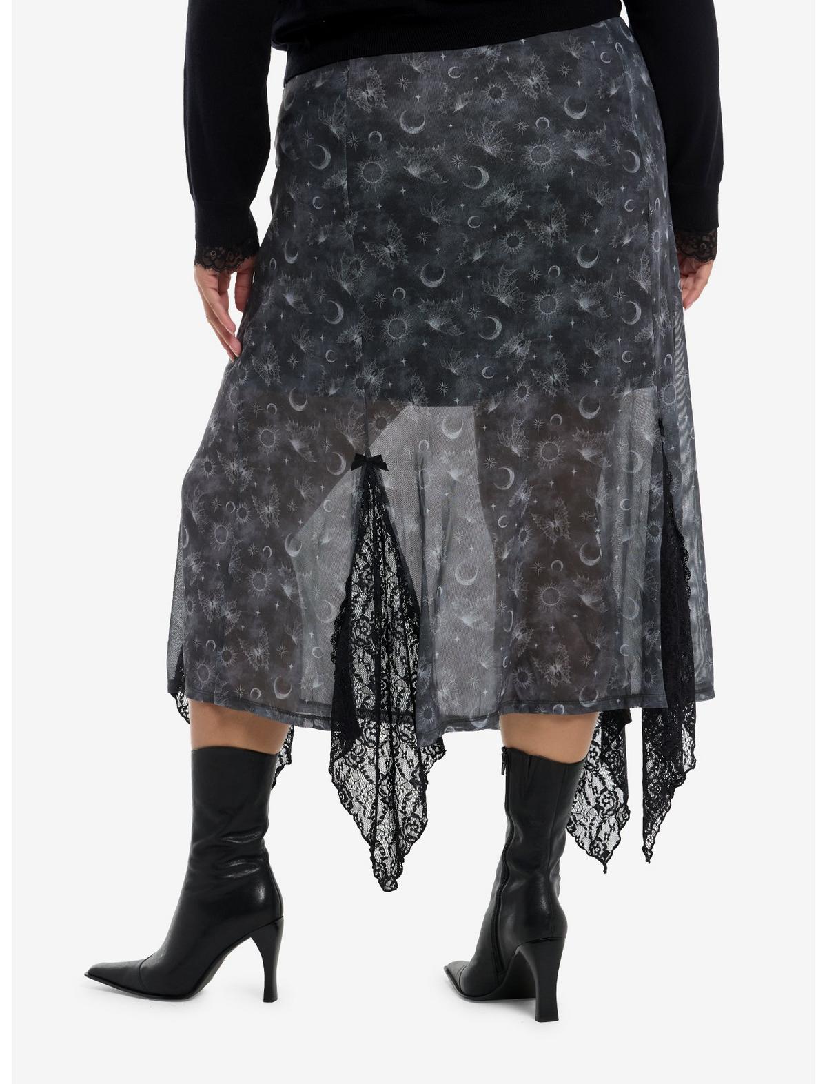 Cosmic Aura Spider Moth Celestial Mesh Midi Skirt Plus Size - US 9769