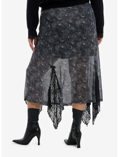 Cosmic Aura Spider Moth Celestial Mesh Midi Skirt Plus Size - US 9769