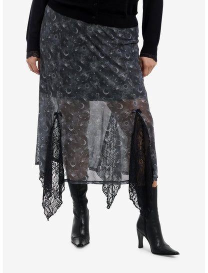 Cosmic Aura Spider Moth Celestial Mesh Midi Skirt Plus Size - US 9769